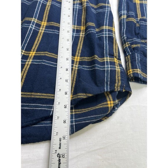 Foundry‎ Flannel Shirt Mens LT Blue Yellow Plaid Long Sleeves Collared Cotton - Picture 4 of 9